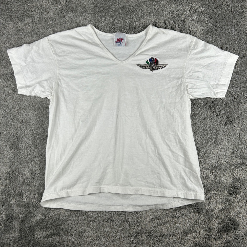 Vintage Indianapolis Motor Speedway Shirt Men M White V-Neck Joy Athletic Racing